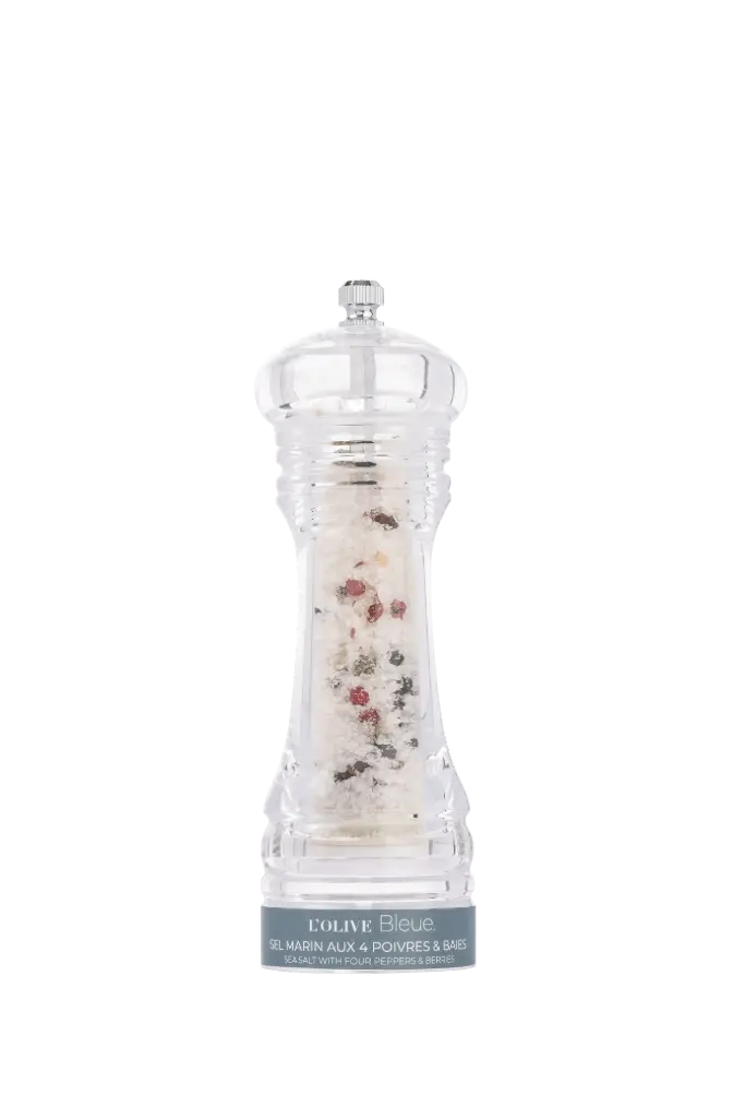 L'Olive Bleue Petit  Moulin Acrylique Sel Marin aux 4 Poivres & Baies 45g