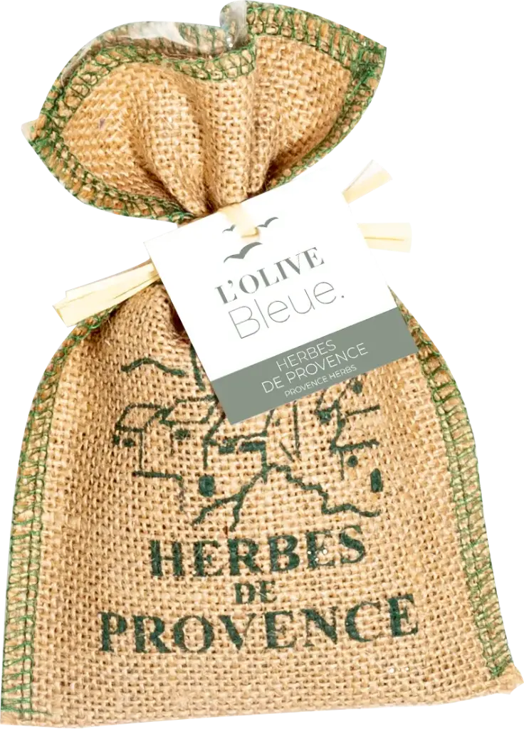 [605006] L'Olive Bleue Sachet Individuel Herbes de Provence Toile Jute Sérigraphiée 50g