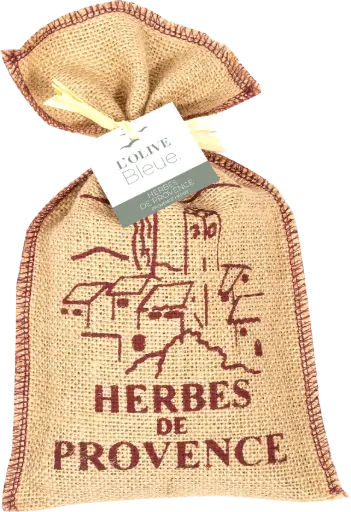 L'Olive Bleue Sachet Individuel Herbes de Provence en Toile Jute Sérigraphiée 150g